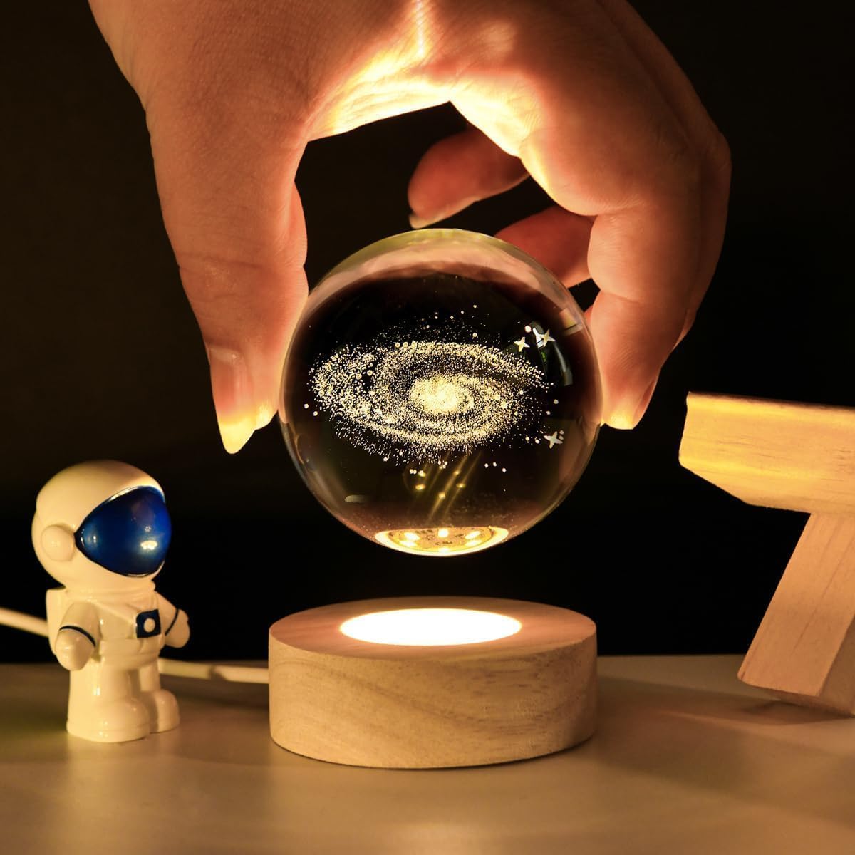 4Mura 3D Galaxy Crystal Ball Night Light | Dimmable Engraved LED Glass Ball Table Lamp
