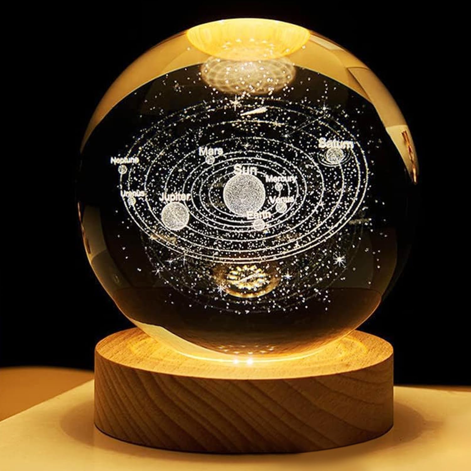 3D Galaxy Crystal Ball Night Light | Dimmable Engraved LED Glass Ball Table Lamp with USB a