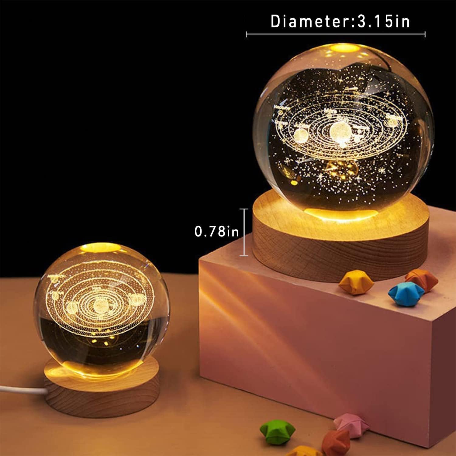 3D Galaxy Crystal Ball Night Light | Dimmable Engraved LED Glass Ball Table Lamp with USB a