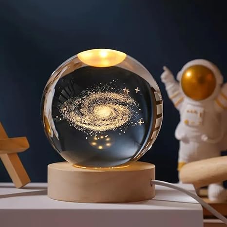 4Mura 3D Galaxy Crystal Ball Night Light | Dimmable Engraved LED Glass Ball Table Lamp