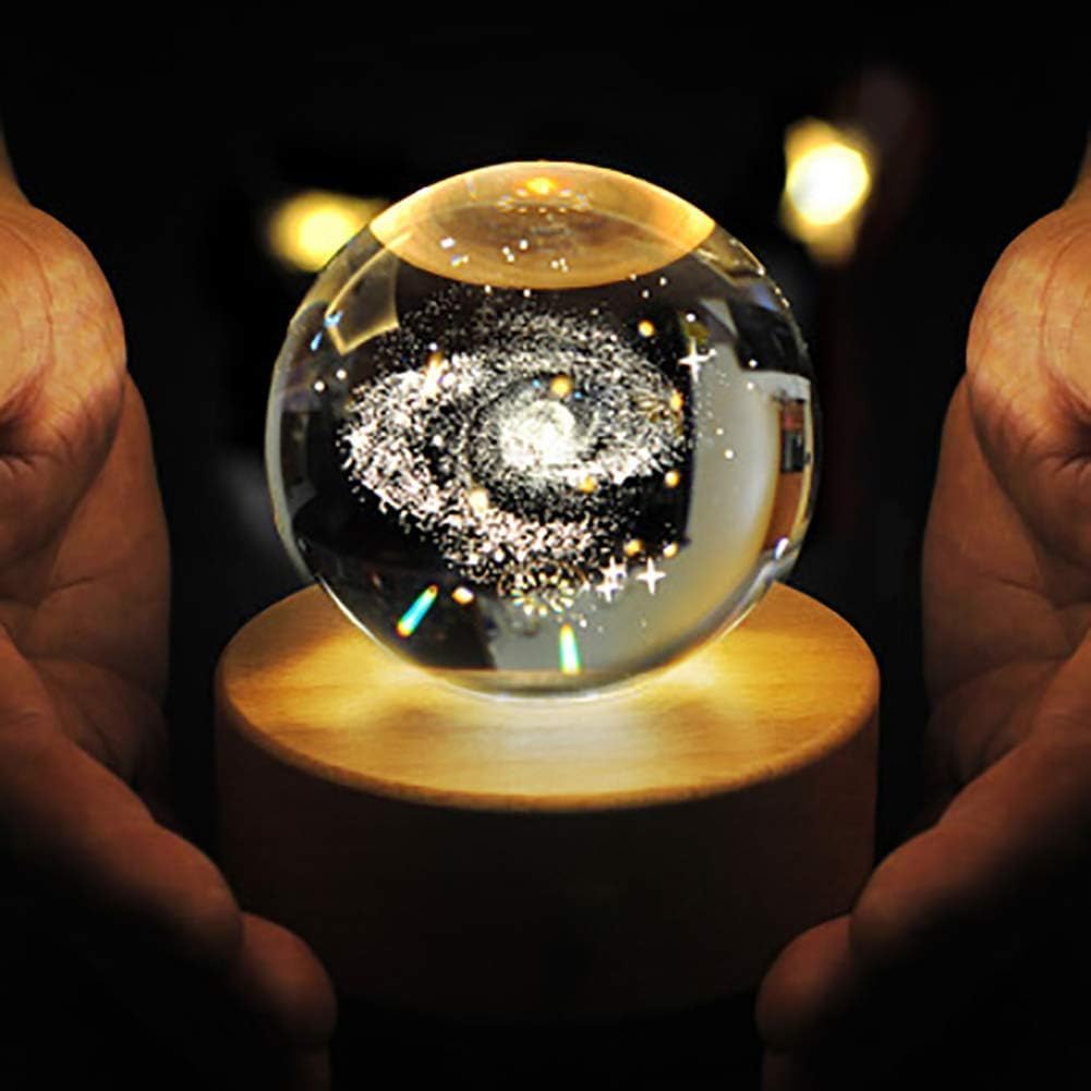 4Mura 3D Galaxy Crystal Ball Night Light | Dimmable Engraved LED Glass Ball Table Lamp