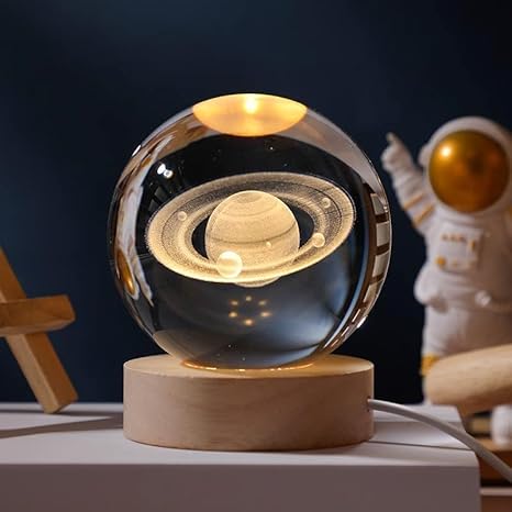 3D Galaxy Crystal Ball Night Light | Dimmable Engraved LED Glass Ball Table Lamp with USB a