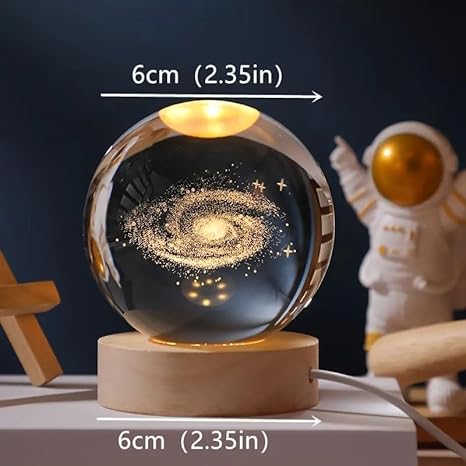 4Mura 3D Galaxy Crystal Ball Night Light | Dimmable Engraved LED Glass Ball Table Lamp