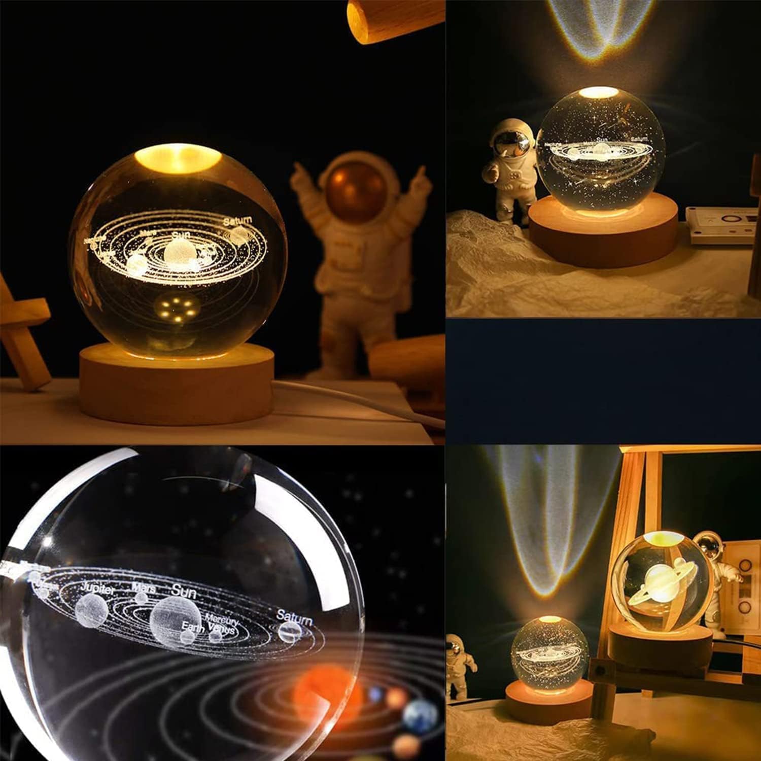 3D Galaxy Crystal Ball Night Light | Dimmable Engraved LED Glass Ball Table Lamp with USB a